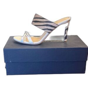 Sergio Rossi Ponyhair Animal Print Sandals Women Sz 38.5 Stiletto Made in Italy